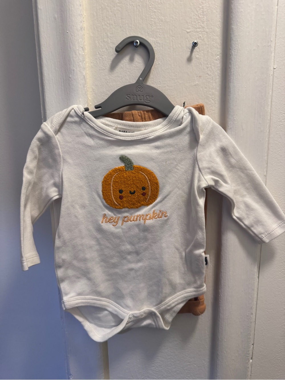 White Baby Bodysuit/ pants with Orange Pumpkin Embroidery - Rabbit Bear